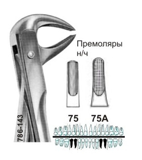 Щипцы №75 для удаления премоляров нижней челюсти