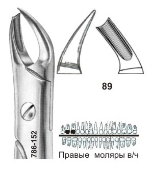 Щипцы №89 для удаления правых моляров верхней челюсти