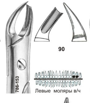 Щипцы №90 для удаления левых моляров верхней челюсти